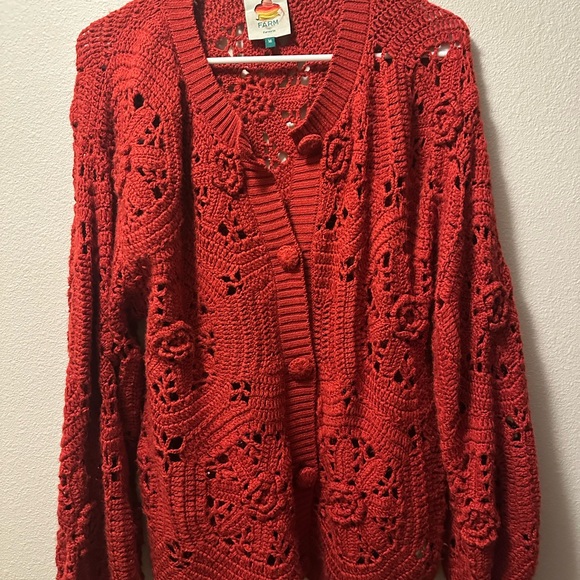 FARM Rio Red Crochet Cardigan - Picture 6 of 6